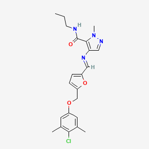 4-[((E)-1-{5-[(4-CHLORO-3,5-DIMETHYLPHENOXY)METHYL]-2-FURYL}METHYLIDENE)AMINO]-1-METHYL-N-PROPYL-1H-PYRAZOLE-5-CARBOXAMIDE