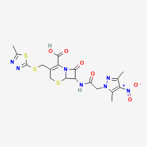 7-{[(3,5-dimethyl-4-nitro-1H-pyrazol-1-yl)acetyl]amino}-3-{[(5-methyl-1,3,4-thiadiazol-2-yl)sulfanyl]methyl}-8-oxo-5-thia-1-azabicyclo[4.2.0]oct-2-ene-2-carboxylic acid