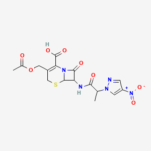 3-[(acetyloxy)methyl]-7-{[2-(4-nitro-1H-pyrazol-1-yl)propanoyl]amino}-8-oxo-5-thia-1-azabicyclo[4.2.0]oct-2-ene-2-carboxylic acid