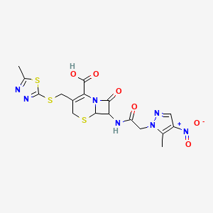 molecular formula C17H17N7O6S3 B4381585 7-{[2-(5-METHYL-4-NITRO-1H-PYRAZOL-1-YL)ACETYL]AMINO}-3-{[(5-METHYL-1,3,4-THIADIAZOL-2-YL)SULFANYL]METHYL}-8-OXO-5-THIA-1-AZABICYCLO[4.2.0]OCT-2-ENE-2-CARBOXYLIC ACID 