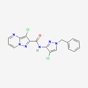 molecular formula C17H12Cl2N6O B4381694 N-(1-benzyl-4-chloro-1H-pyrazol-3-yl)-3-chloropyrazolo[1,5-a]pyrimidine-2-carboxamide 