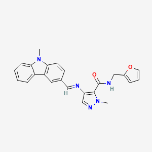 molecular formula C24H21N5O2 B4381766 N-(2-FURYLMETHYL)-1-METHYL-4-{[(E)-1-(9-METHYL-9H-CARBAZOL-3-YL)METHYLIDENE]AMINO}-1H-PYRAZOLE-5-CARBOXAMIDE 