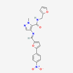 molecular formula C21H17N5O5 B4381771 N-(2-FURYLMETHYL)-1-METHYL-4-({(E)-1-[5-(4-NITROPHENYL)-2-FURYL]METHYLIDENE}AMINO)-1H-PYRAZOLE-5-CARBOXAMIDE 