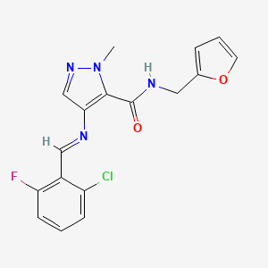 4-{[(E)-1-(2-CHLORO-6-FLUOROPHENYL)METHYLIDENE]AMINO}-N-(2-FURYLMETHYL)-1-METHYL-1H-PYRAZOLE-5-CARBOXAMIDE