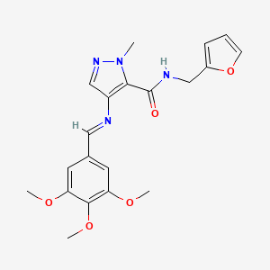 molecular formula C20H22N4O5 B4381795 N-(2-FURYLMETHYL)-1-METHYL-4-{[(E)-1-(3,4,5-TRIMETHOXYPHENYL)METHYLIDENE]AMINO}-1H-PYRAZOLE-5-CARBOXAMIDE 