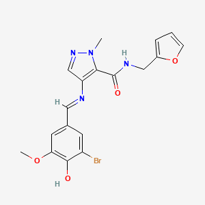 molecular formula C18H17BrN4O4 B4381804 4-{[(E)-1-(3-BROMO-4-HYDROXY-5-METHOXYPHENYL)METHYLIDENE]AMINO}-N-(2-FURYLMETHYL)-1-METHYL-1H-PYRAZOLE-5-CARBOXAMIDE 