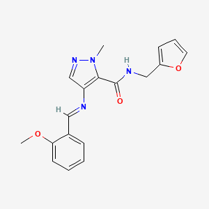 molecular formula C18H18N4O3 B4381809 N-(2-FURYLMETHYL)-4-{[(E)-1-(2-METHOXYPHENYL)METHYLIDENE]AMINO}-1-METHYL-1H-PYRAZOLE-5-CARBOXAMIDE 