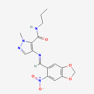 molecular formula C16H17N5O5 B4381810 1-METHYL-4-{[(E)-1-(6-NITRO-1,3-BENZODIOXOL-5-YL)METHYLIDENE]AMINO}-N-PROPYL-1H-PYRAZOLE-5-CARBOXAMIDE 