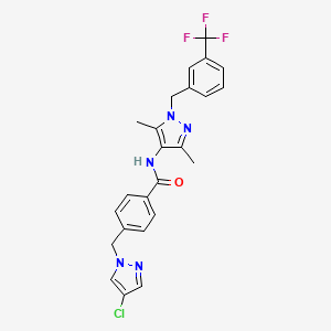 molecular formula C24H21ClF3N5O B4381822 4-[(4-chloro-1H-pyrazol-1-yl)methyl]-N-{3,5-dimethyl-1-[3-(trifluoromethyl)benzyl]-1H-pyrazol-4-yl}benzamide 