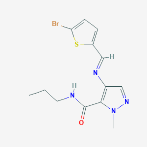 molecular formula C13H15BrN4OS B4381866 4-{[(E)-1-(5-BROMO-2-THIENYL)METHYLIDENE]AMINO}-1-METHYL-N-PROPYL-1H-PYRAZOLE-5-CARBOXAMIDE 