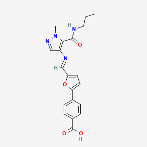 molecular formula C20H20N4O4 B4381870 4-{5-[({1-methyl-5-[(propylamino)carbonyl]-1H-pyrazol-4-yl}imino)methyl]-2-furyl}benzoic acid 