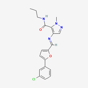 molecular formula C19H19ClN4O2 B4381883 4-({(E)-1-[5-(3-CHLOROPHENYL)-2-FURYL]METHYLIDENE}AMINO)-1-METHYL-N-PROPYL-1H-PYRAZOLE-5-CARBOXAMIDE 