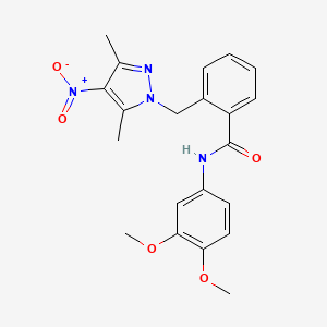 molecular formula C21H22N4O5 B4381970 N-(3,4-dimethoxyphenyl)-2-[(3,5-dimethyl-4-nitro-1H-pyrazol-1-yl)methyl]benzamide 