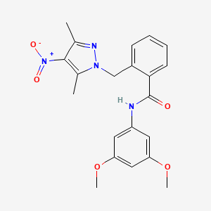 molecular formula C21H22N4O5 B4381971 N-(3,5-dimethoxyphenyl)-2-[(3,5-dimethyl-4-nitro-1H-pyrazol-1-yl)methyl]benzamide 