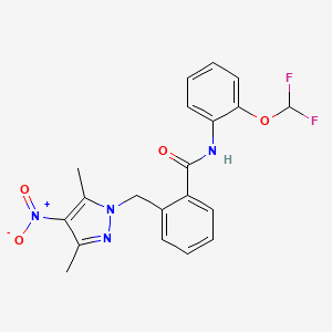 molecular formula C20H18F2N4O4 B4381978 N-[2-(difluoromethoxy)phenyl]-2-[(3,5-dimethyl-4-nitro-1H-pyrazol-1-yl)methyl]benzamide 