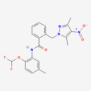 molecular formula C21H20F2N4O4 B4381987 N-[2-(difluoromethoxy)-5-methylphenyl]-2-[(3,5-dimethyl-4-nitro-1H-pyrazol-1-yl)methyl]benzamide 