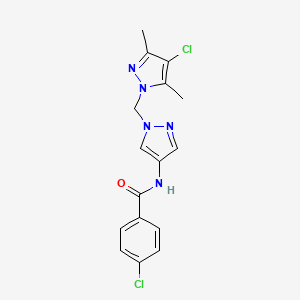 molecular formula C16H15Cl2N5O B4382024 4-CHLORO-N~1~-{1-[(4-CHLORO-3,5-DIMETHYL-1H-PYRAZOL-1-YL)METHYL]-1H-PYRAZOL-4-YL}BENZAMIDE 