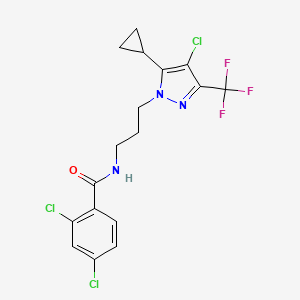 molecular formula C17H15Cl3F3N3O B4382036 2,4-dichloro-N-{3-[4-chloro-5-cyclopropyl-3-(trifluoromethyl)-1H-pyrazol-1-yl]propyl}benzamide 