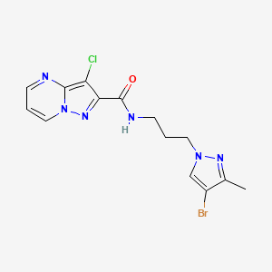 molecular formula C14H14BrClN6O B4382083 N~2~-[3-(4-BROMO-3-METHYL-1H-PYRAZOL-1-YL)PROPYL]-3-CHLOROPYRAZOLO[1,5-A]PYRIMIDINE-2-CARBOXAMIDE 