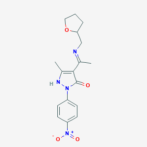 molecular formula C17H20N4O4 B438209 2-{4-nitrophenyl}-5-methyl-4-[N-(tetrahydro-2-furanylmethyl)ethanimidoyl]-1,2-dihydro-3H-pyrazol-3-one 