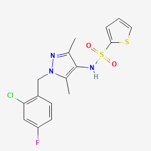 molecular formula C16H15ClFN3O2S2 B4382181 N~2~-[1-(2-CHLORO-4-FLUOROBENZYL)-3,5-DIMETHYL-1H-PYRAZOL-4-YL]-2-THIOPHENESULFONAMIDE 