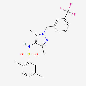 molecular formula C21H22F3N3O2S B4382201 N-[3,5-dimethyl-1-[[3-(trifluoromethyl)phenyl]methyl]pyrazol-4-yl]-2,5-dimethylbenzenesulfonamide CAS No. 7167-12-6