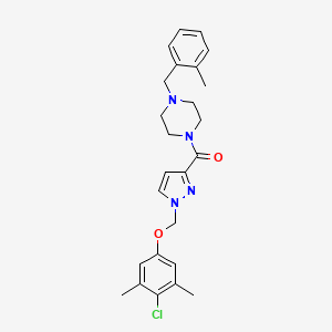 {1-[(4-CHLORO-3,5-DIMETHYLPHENOXY)METHYL]-1H-PYRAZOL-3-YL}[4-(2-METHYLBENZYL)PIPERAZINO]METHANONE