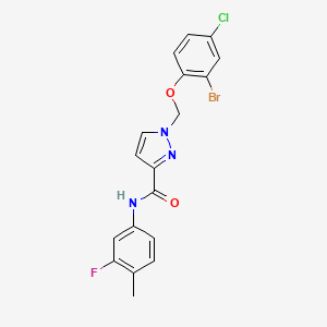 molecular formula C18H14BrClFN3O2 B4382373 1-[(2-bromo-4-chlorophenoxy)methyl]-N-(3-fluoro-4-methylphenyl)-1H-pyrazole-3-carboxamide 