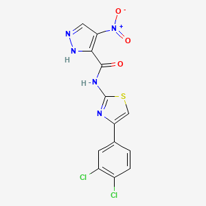 molecular formula C13H7Cl2N5O3S B4382448 N-[4-(3,4-dichlorophenyl)-1,3-thiazol-2-yl]-4-nitro-1H-pyrazole-3-carboxamide 