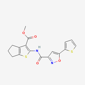 molecular formula C17H14N2O4S2 B4382522 METHYL 2-[5-(THIOPHEN-2-YL)-1,2-OXAZOLE-3-AMIDO]-4H,5H,6H-CYCLOPENTA[B]THIOPHENE-3-CARBOXYLATE 