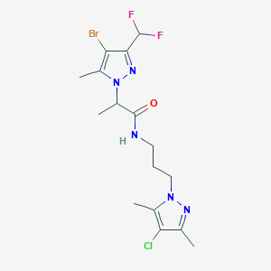 molecular formula C16H21BrClF2N5O B4382561 2-[4-bromo-3-(difluoromethyl)-5-methyl-1H-pyrazol-1-yl]-N-[3-(4-chloro-3,5-dimethyl-1H-pyrazol-1-yl)propyl]propanamide 