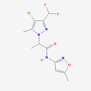 molecular formula C12H13BrF2N4O2 B4382565 2-[4-bromo-3-(difluoromethyl)-5-methyl-1H-pyrazol-1-yl]-N-(5-methyl-3-isoxazolyl)propanamide 