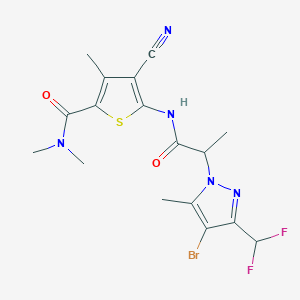 molecular formula C17H18BrF2N5O2S B4382583 5-({2-[4-bromo-3-(difluoromethyl)-5-methyl-1H-pyrazol-1-yl]propanoyl}amino)-4-cyano-N,N,3-trimethyl-2-thiophenecarboxamide 