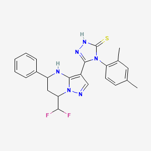 molecular formula C23H22F2N6S B4382654 5-[7-(DIFLUOROMETHYL)-5-PHENYL-4,5,6,7-TETRAHYDROPYRAZOLO[1,5-A]PYRIMIDIN-3-YL]-4-(2,4-DIMETHYLPHENYL)-4H-1,2,4-TRIAZOL-3-YLHYDROSULFIDE 