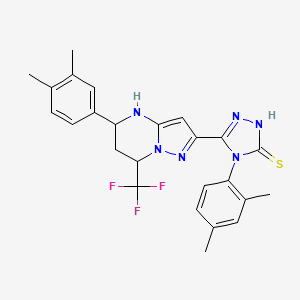 4-(2,4-DIMETHYLPHENYL)-5-[5-(3,4-DIMETHYLPHENYL)-7-(TRIFLUOROMETHYL)-4,5,6,7-TETRAHYDROPYRAZOLO[1,5-A]PYRIMIDIN-2-YL]-4H-1,2,4-TRIAZOL-3-YLHYDROSULFIDE