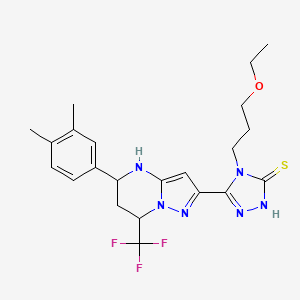 5-[5-(3,4-DIMETHYLPHENYL)-7-(TRIFLUOROMETHYL)-4,5,6,7-TETRAHYDROPYRAZOLO[1,5-A]PYRIMIDIN-2-YL]-4-(3-ETHOXYPROPYL)-4H-1,2,4-TRIAZOL-3-YLHYDROSULFIDE