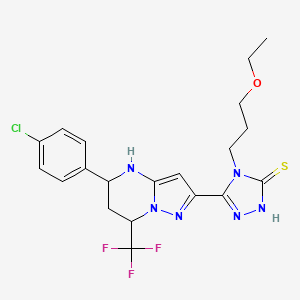 5-[5-(4-CHLOROPHENYL)-7-(TRIFLUOROMETHYL)-4,5,6,7-TETRAHYDROPYRAZOLO[1,5-A]PYRIMIDIN-2-YL]-4-(3-ETHOXYPROPYL)-4H-1,2,4-TRIAZOL-3-YLHYDROSULFIDE