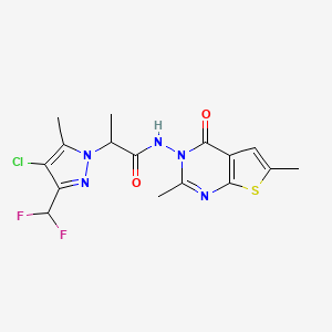 molecular formula C16H16ClF2N5O2S B4382703 2-[4-CHLORO-3-(DIFLUOROMETHYL)-5-METHYL-1H-PYRAZOL-1-YL]-N~1~-[2,6-DIMETHYL-4-OXOTHIENO[2,3-D]PYRIMIDIN-3(4H)-YL]PROPANAMIDE 