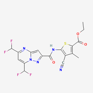 molecular formula C18H13F4N5O3S B4382732 ethyl 5-({[5,7-bis(difluoromethyl)pyrazolo[1,5-a]pyrimidin-2-yl]carbonyl}amino)-4-cyano-3-methyl-2-thiophenecarboxylate 