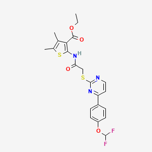 molecular formula C22H21F2N3O4S2 B4382763 ETHYL 2-{[2-({4-[4-(DIFLUOROMETHOXY)PHENYL]-2-PYRIMIDINYL}SULFANYL)ACETYL]AMINO}-4,5-DIMETHYL-3-THIOPHENECARBOXYLATE 