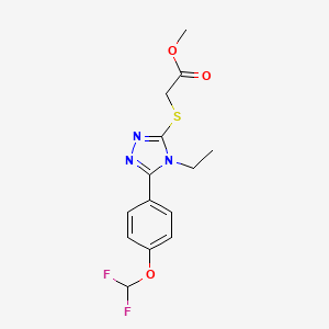 molecular formula C14H15F2N3O3S B4382775 METHYL 2-({5-[4-(DIFLUOROMETHOXY)PHENYL]-4-ETHYL-4H-1,2,4-TRIAZOL-3-YL}SULFANYL)ACETATE 