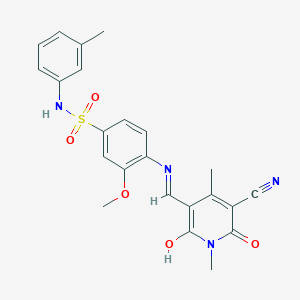 molecular formula C23H22N4O5S B438289 4-{[(5-cyano-1,4-dimethyl-2,6-dioxo-1,6-dihydro-3(2H)-pyridinylidene)methyl]amino}-3-methoxy-N-(3-methylphenyl)benzenesulfonamide 