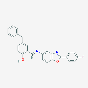 molecular formula C27H19FN2O2 B438290 4-Benzyl-2-({[2-(4-fluorophenyl)-1,3-benzoxazol-5-yl]imino}methyl)phenol 