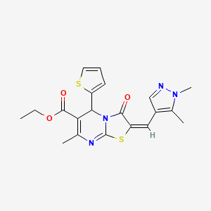 ETHYL 2-[(E)-1-(1,5-DIMETHYL-1H-PYRAZOL-4-YL)METHYLIDENE]-7-METHYL-3-OXO-5-(2-THIENYL)-2,3-DIHYDRO-5H-[1,3]THIAZOLO[3,2-A]PYRIMIDINE-6-CARBOXYLATE