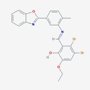 molecular formula C23H18Br2N2O3 B438291 2-({[5-(1,3-Benzoxazol-2-yl)-2-methylphenyl]imino}methyl)-3,4-dibromo-6-ethoxyphenol 