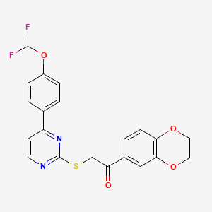 molecular formula C21H16F2N2O4S B4382940 2-({4-[4-(DIFLUOROMETHOXY)PHENYL]-2-PYRIMIDINYL}SULFANYL)-1-(2,3-DIHYDRO-1,4-BENZODIOXIN-6-YL)-1-ETHANONE 