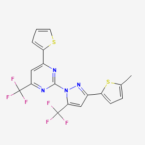 molecular formula C18H10F6N4S2 B4382945 2-[3-(5-methyl-2-thienyl)-5-(trifluoromethyl)-1H-pyrazol-1-yl]-4-(2-thienyl)-6-(trifluoromethyl)pyrimidine 