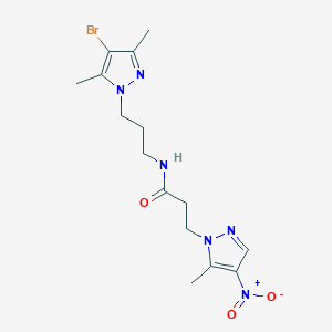 molecular formula C15H21BrN6O3 B4383098 N~1~-[3-(4-BROMO-3,5-DIMETHYL-1H-PYRAZOL-1-YL)PROPYL]-3-(5-METHYL-4-NITRO-1H-PYRAZOL-1-YL)PROPANAMIDE 