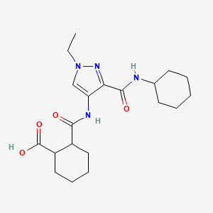 molecular formula C20H30N4O4 B4383150 2-[({3-[(CYCLOHEXYLAMINO)CARBONYL]-1-ETHYL-1H-PYRAZOL-4-YL}AMINO)CARBONYL]-1-CYCLOHEXANECARBOXYLIC ACID 