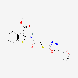 molecular formula C18H17N3O5S2 B4383296 METHYL 2-[(2-{[5-(2-FURYL)-1,3,4-OXADIAZOL-2-YL]SULFANYL}ACETYL)AMINO]-4,5,6,7-TETRAHYDRO-1-BENZOTHIOPHENE-3-CARBOXYLATE 